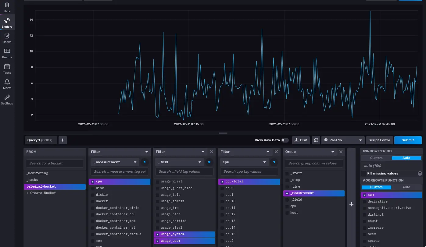 InfluxDB explore tab