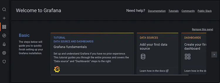Grafana start screen